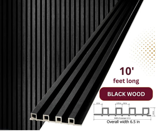 Black Wood WPC Fluted Wall Panel – 10 FT Decorative Waterproof Interior Wall Cladding