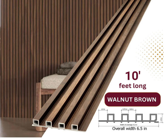 Walnut Brown WPC Fluted Wall Panel – 10 FT Decorative Waterproof Interior Wall Cladding