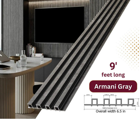 Armani Gray WPC Fluted Wall Panel – 9 FT Decorative Waterproof Interior Wall Cladding