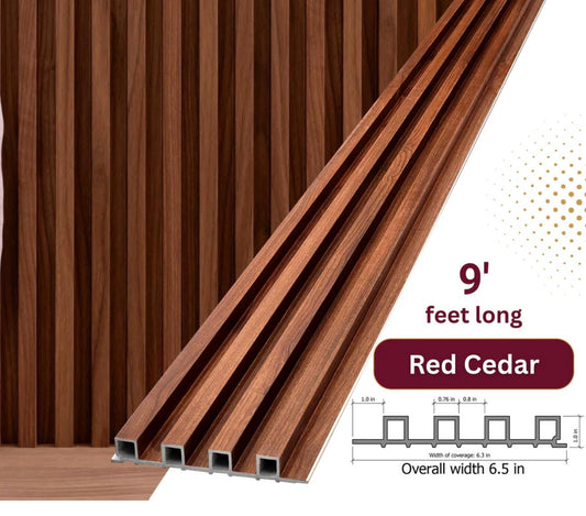 Red Cedar WPC Fluted Wall Panel – 9 FT Decorative Waterproof Interior Wall Cladding