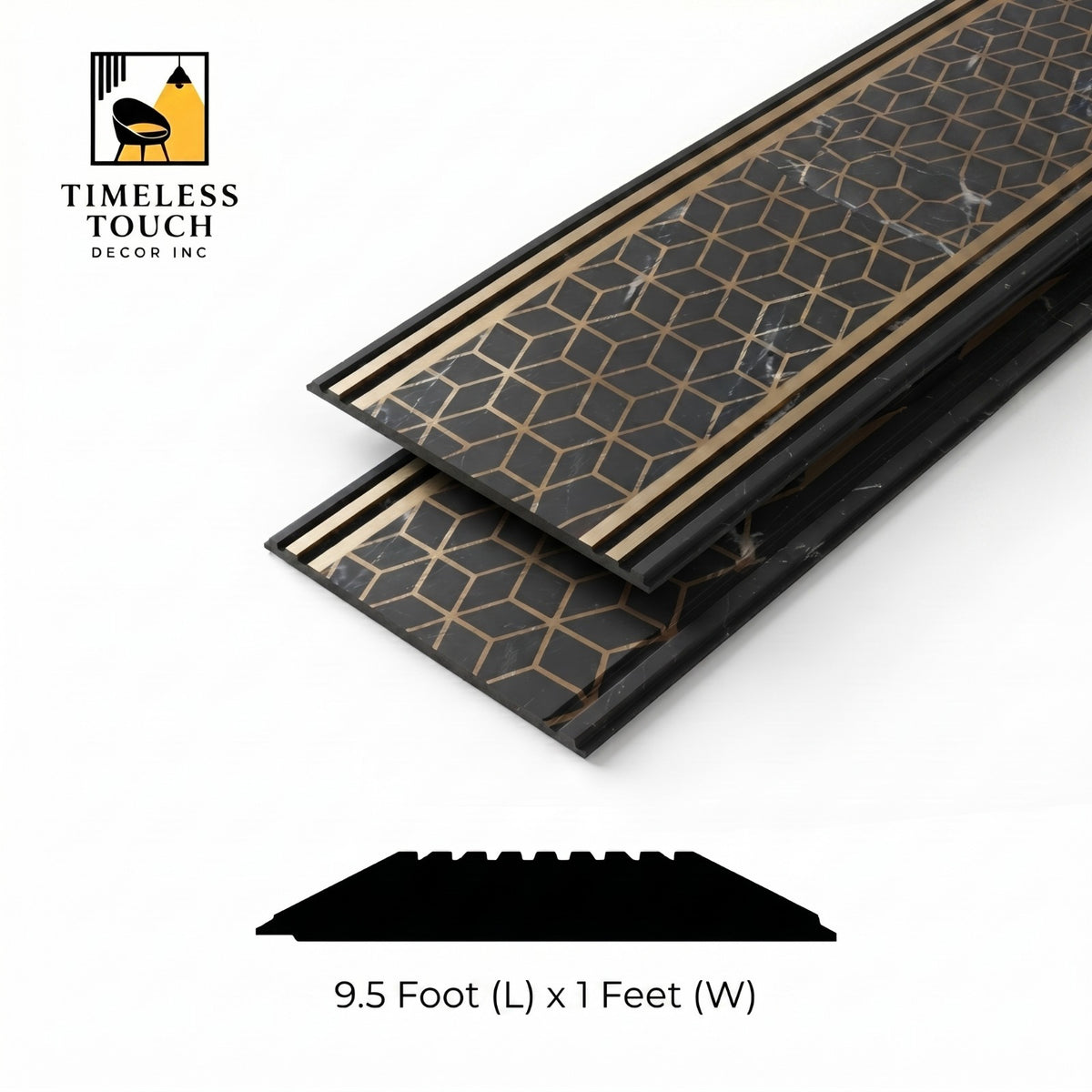 (Black Marble with Gold Geometric Inlay)