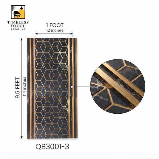 (Black Marble with Gold Geometric Inlay)