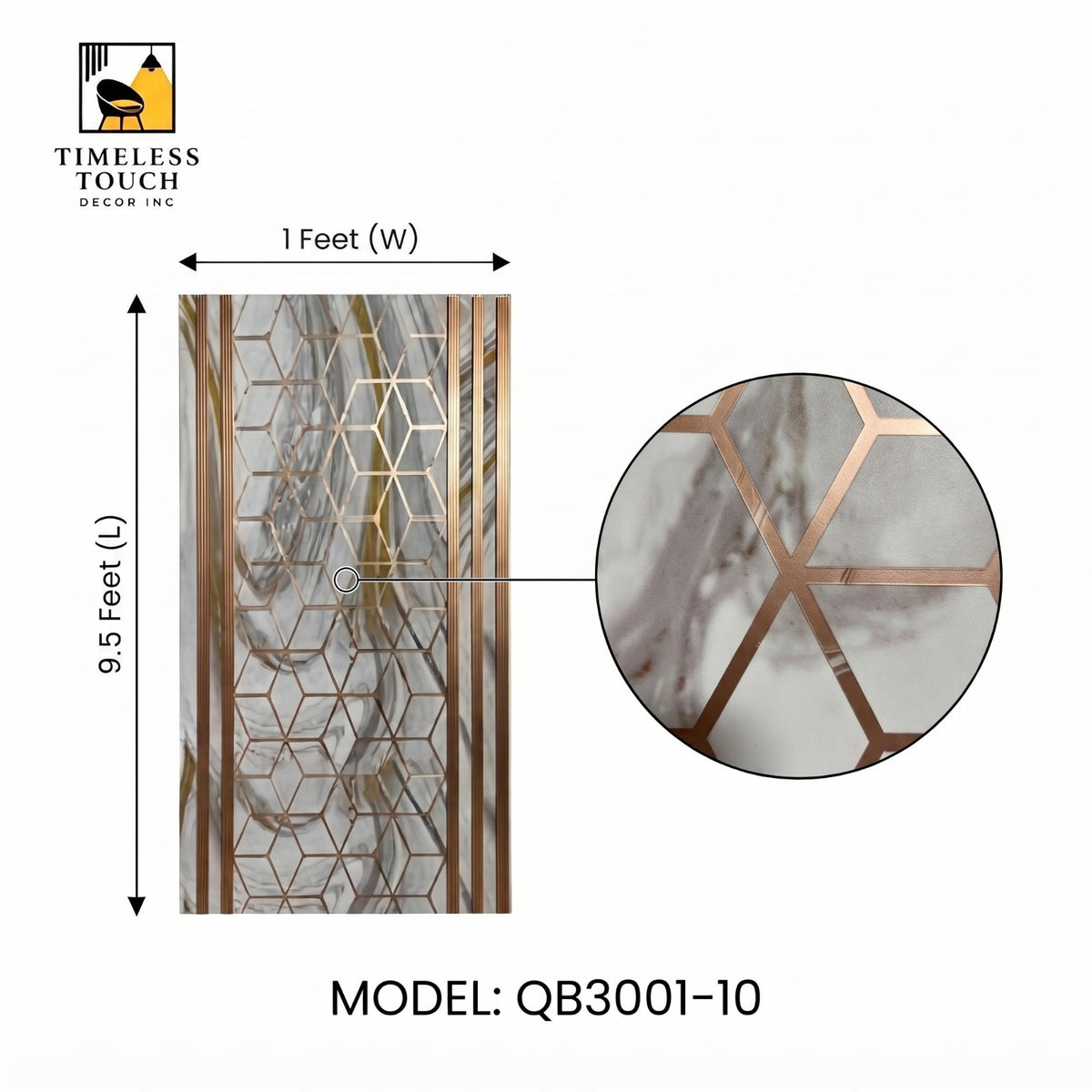 (White Marble with Copper / Rose Gold Geometric Panel)