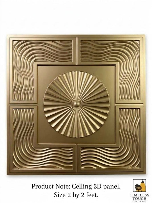 Golden Wave Design 3D Ceiling Panel – 2×2 Feet