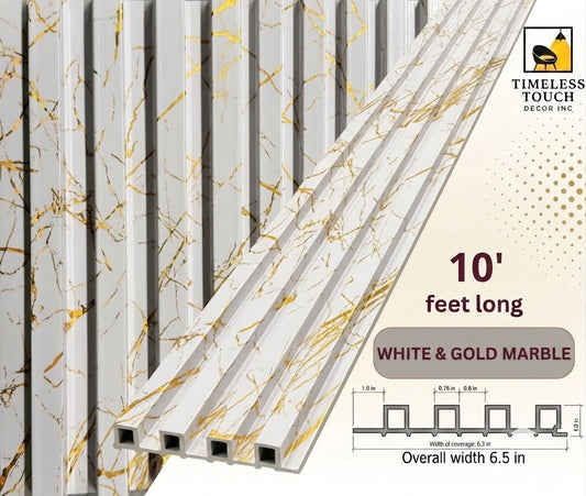 Luxury White Fluted Wall Panel with Metallic Gold Veining (Marble Effect)