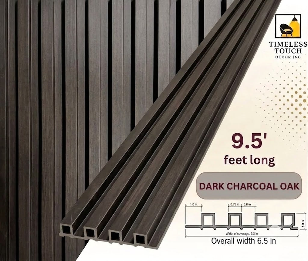 3D Fluted Wall Panel - Dark Walnut Faux Wood Grain (Vertical Slats)