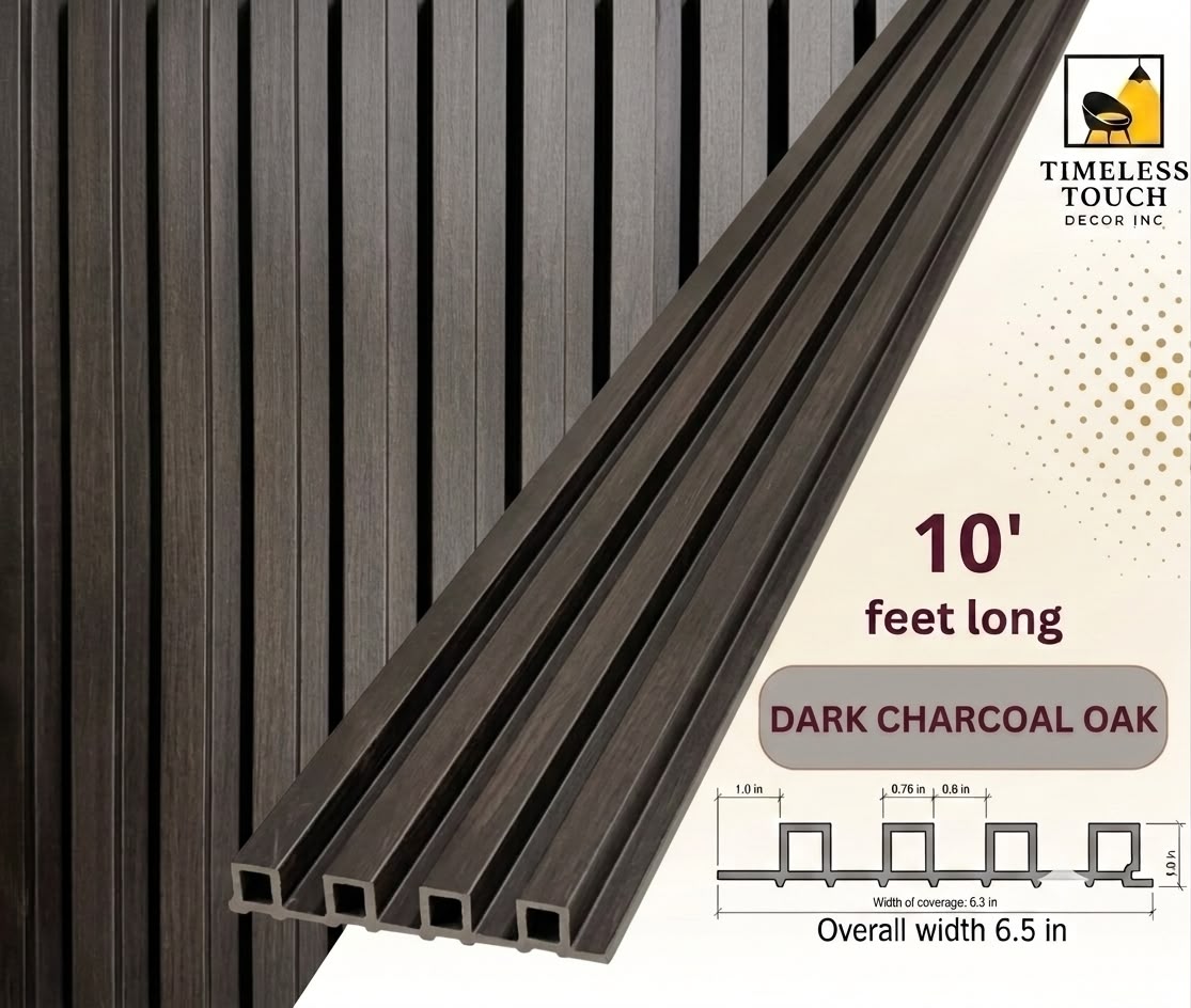 3D Fluted Wall Panel - Dark Walnut Faux Wood Grain (Vertical Slats)