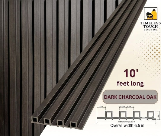 3D Fluted Wall Panel - Dark Walnut Faux Wood Grain (Vertical Slats)
