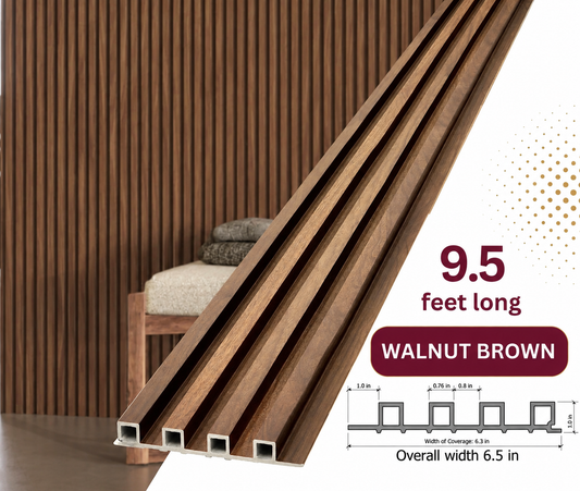 Walnut Brown WPC Fluted Wall Panel – 10 FT Decorative Waterproof Interior Wall Cladding