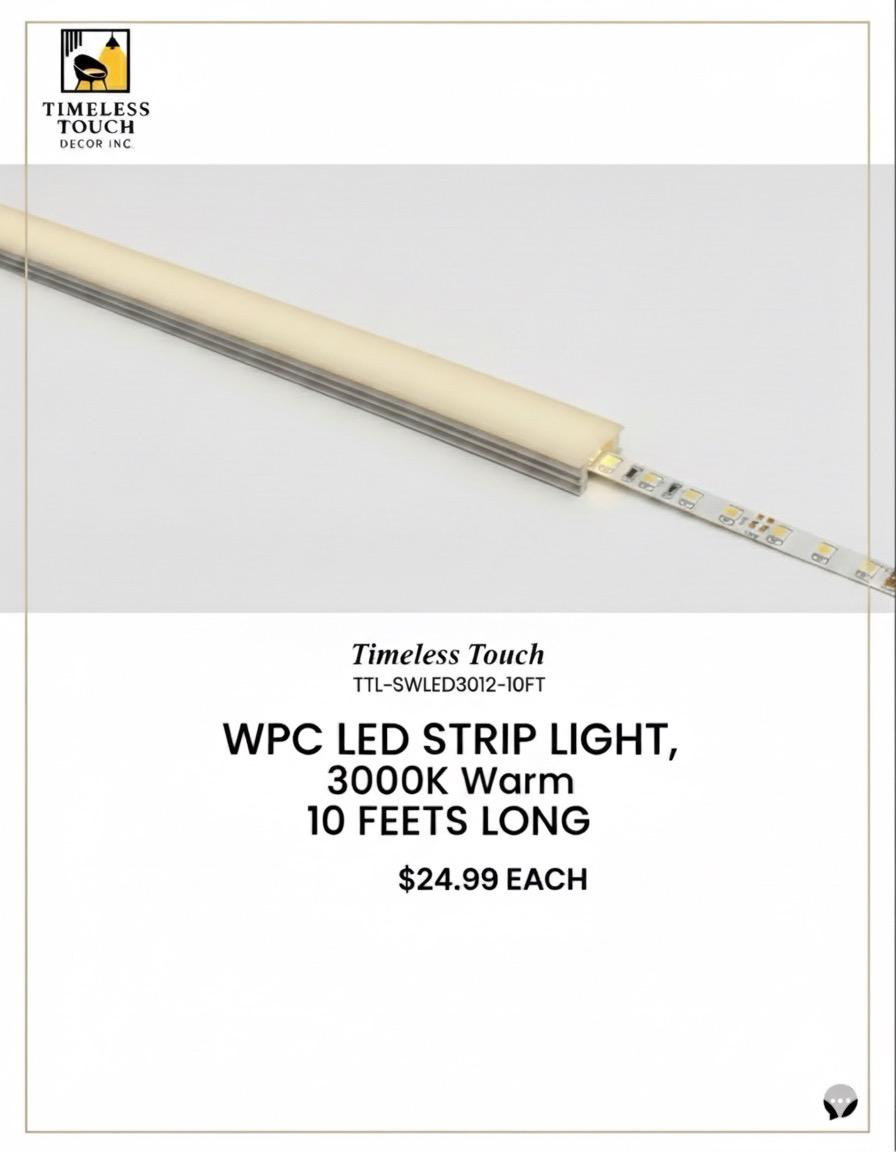10 FT WPC LED Strip Light (3000K Warm White / Architectural Profile)