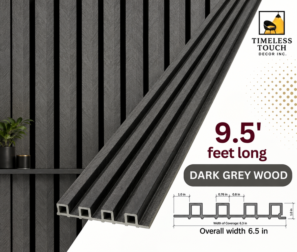 3D Fluted Wall Panel - Chevron Charcoal Faux Wood Slats