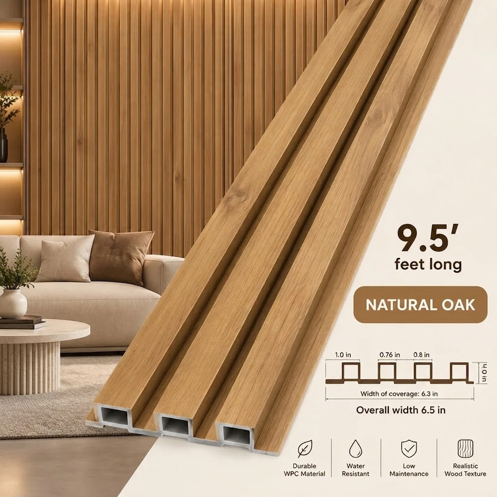 3D Fluted Wall Panel - Golden Oak Faux Wood Grain (Vertical Slats)