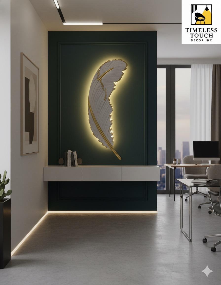 Luxury LED Feather Wall Sconce - White & Gold Textured Accent Light