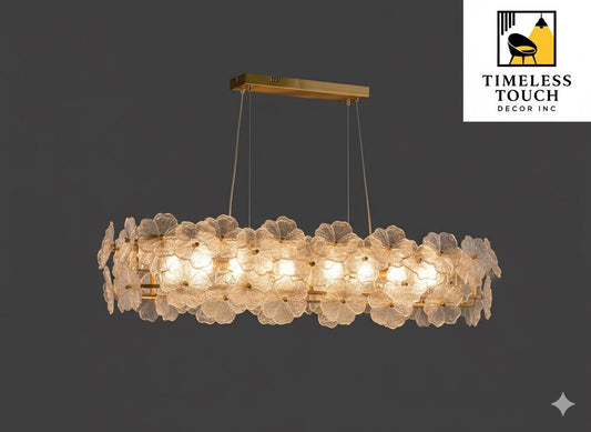 Luxury Rectangular LED Crystal Flower Chandelier (Modern Glam Dining/Living)