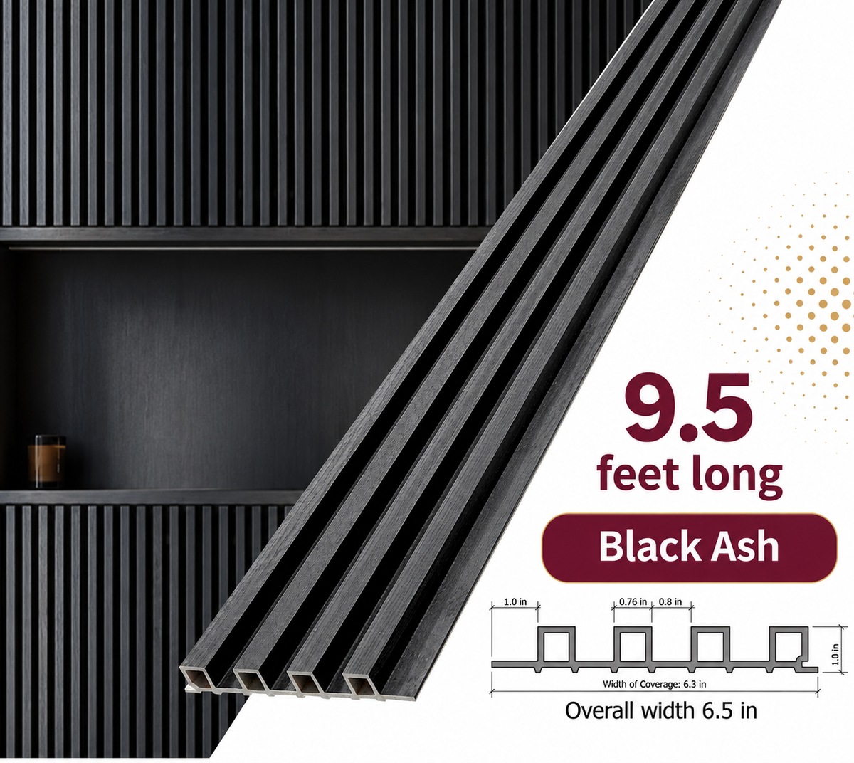 Black Ash WPC Fluted Wall Panel – 9 FT Decorative Waterproof Interior Wall Cladding
