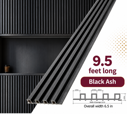 Black Ash WPC Fluted Wall Panel – 9 FT Decorative Waterproof Interior Wall Cladding
