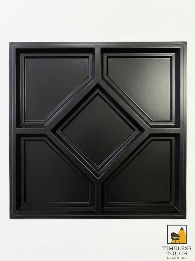 Black Diamond Geometric 3D Ceiling Panel – 2×2 Feet