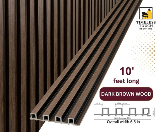 3D Fluted Wall Panel - Rich Espresso Faux Wood Grain (Vertical Slats)
