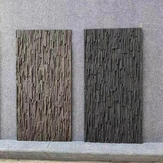 3D Faux Stacked Slate Vertical Panel (Deep Earthy Brown/Taupe)