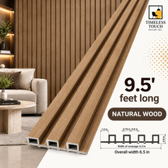 3D Fluted Wall Panel - Light Taupe Faux Wood Grain (Vertical Slats)