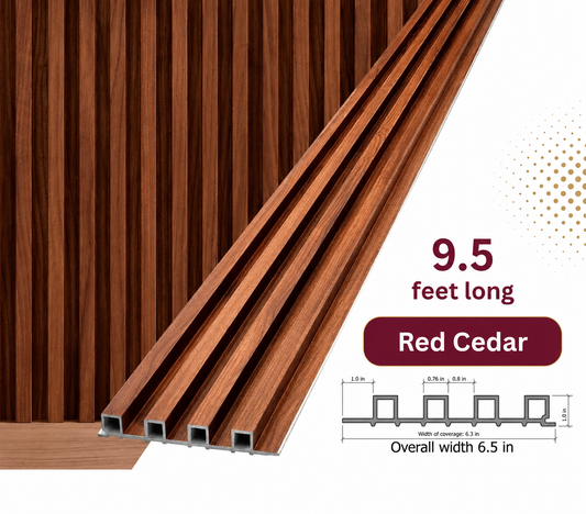 Red Cedar WPC Fluted Wall Panel – 9 FT Decorative Waterproof Interior Wall Cladding