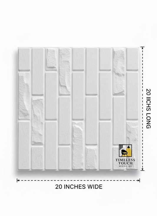 3D Modern White Rectangular Stacked Stone Panel (Faux Brick Texture)