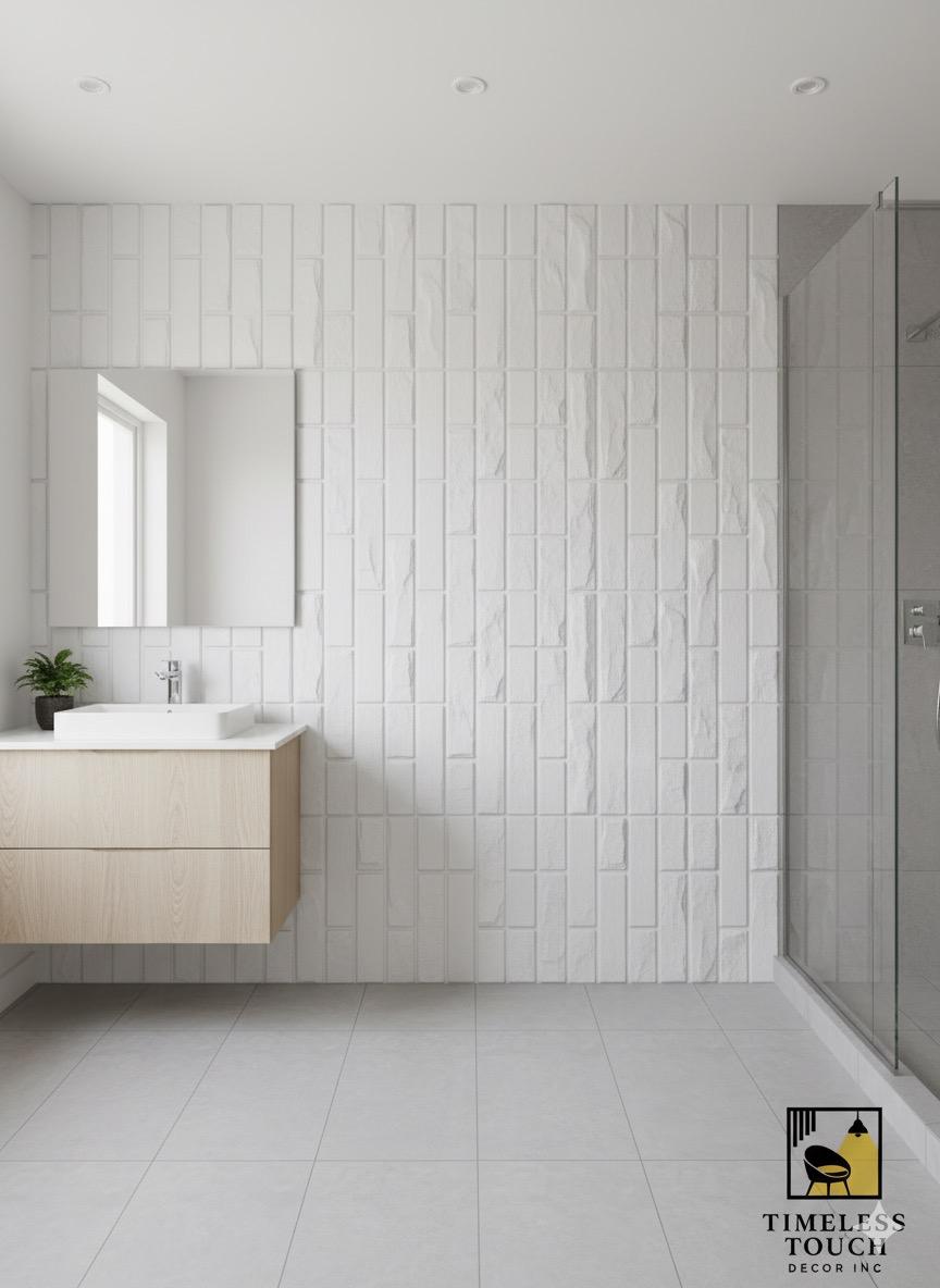 3D Modern White Rectangular Stacked Stone Panel (Faux Brick Texture)