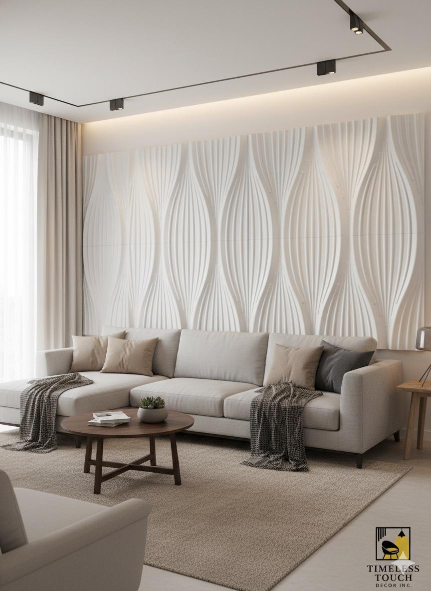 3D White Vertical Ripple Wave Sculpted Wall Panel