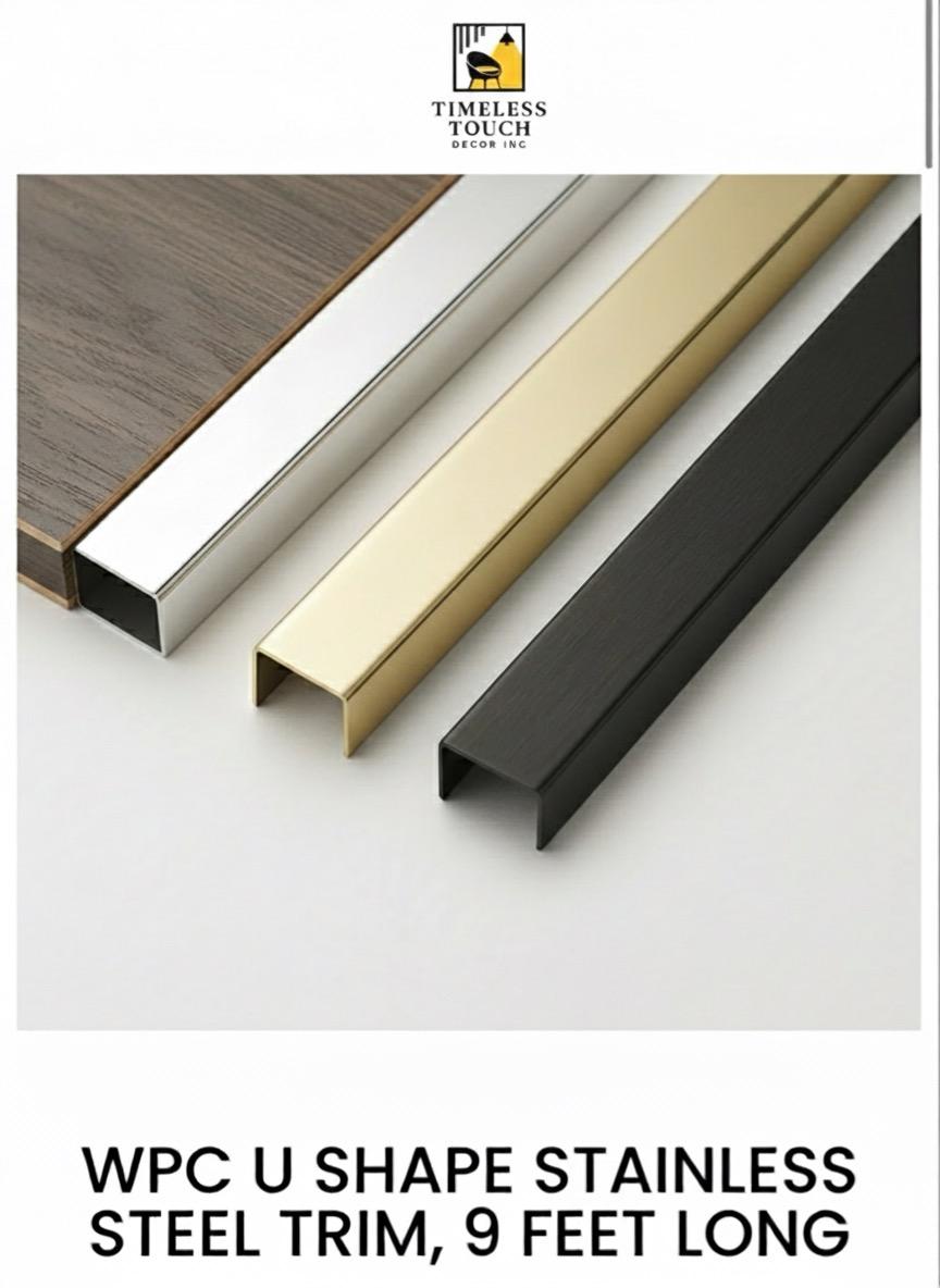 10 FT WPC U-Shape Stainless Steel Look Trim (Multi-Color Edge Cap)