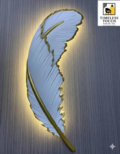 Luxury LED Feather Wall Sconce - White & Gold Textured Accent Light