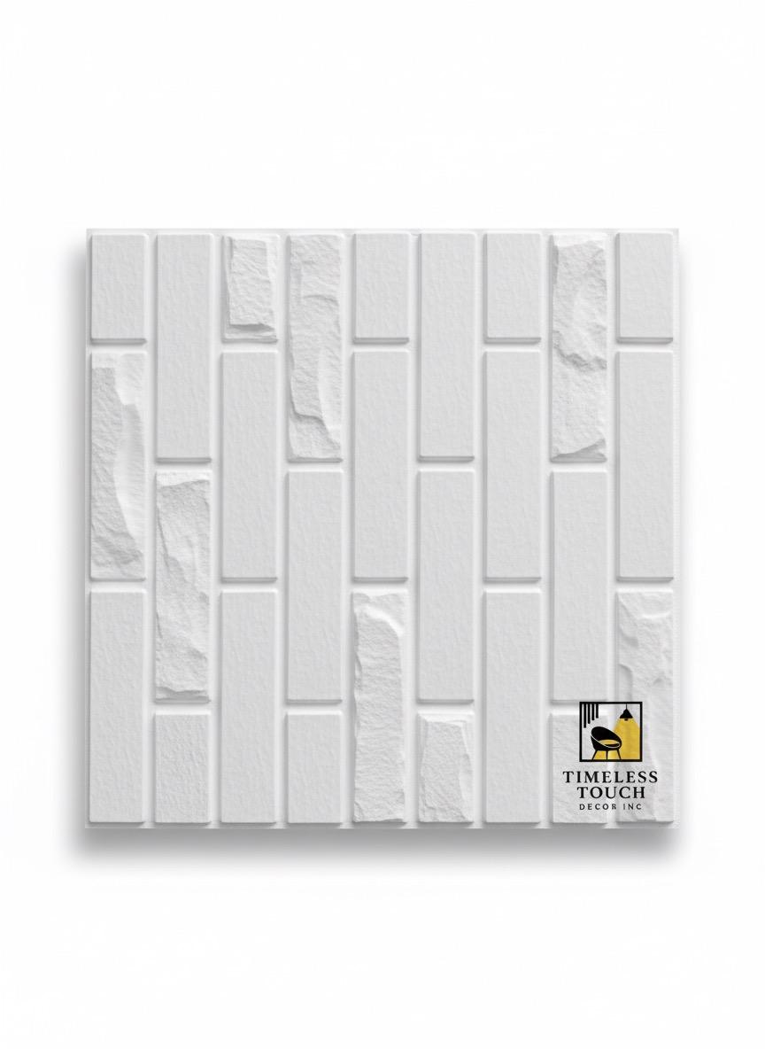 3D Modern White Rectangular Stacked Stone Panel (Faux Brick Texture)