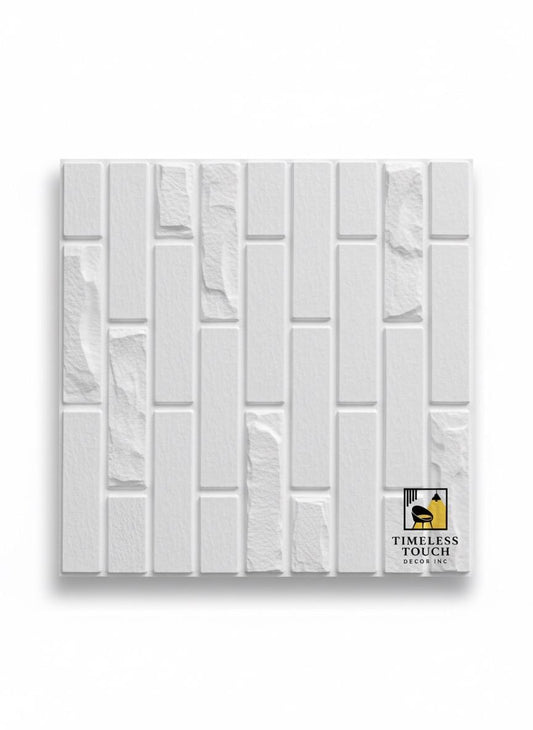 3D Modern White Rectangular Stacked Stone Panel (Faux Brick Texture)