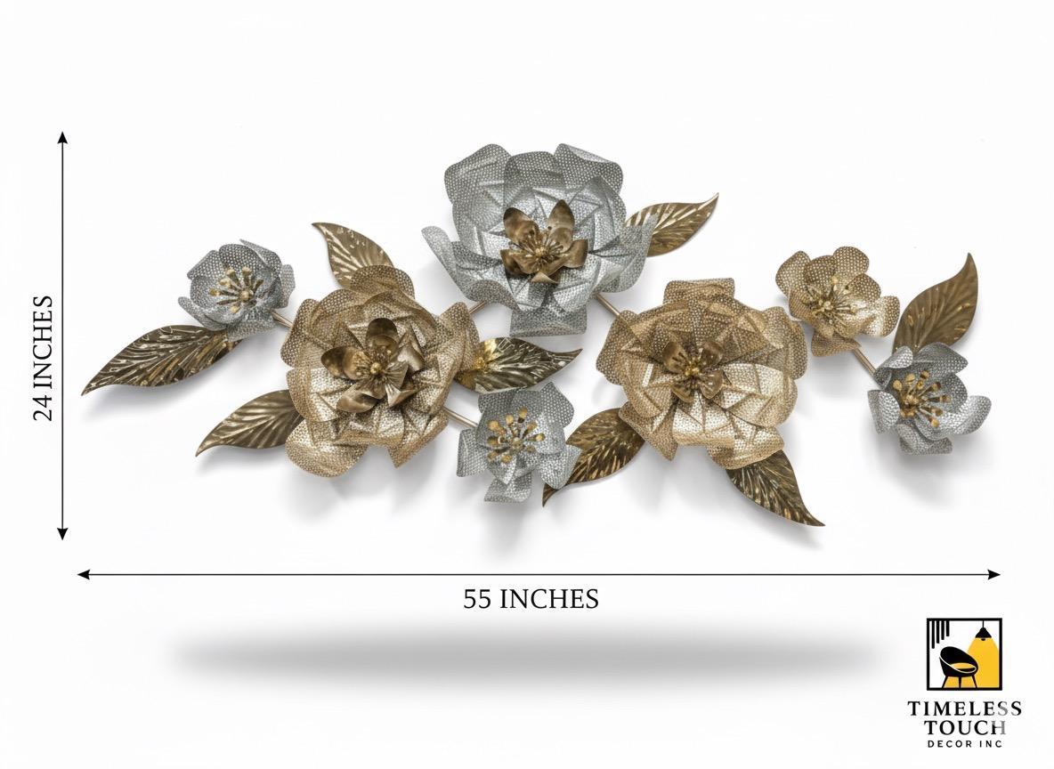3D Gold and Silver Metallic Floral Wall Sculpture