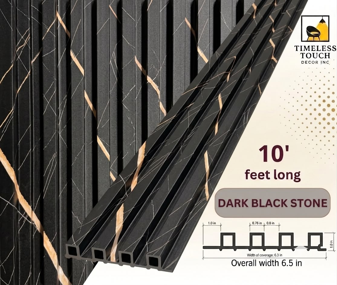 Luxury Black Fluted Panel with Abstract Gold Marble Veining