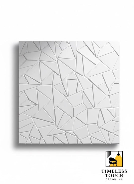 3D White Abstract Facet / Cracked Geometric Wall Panel