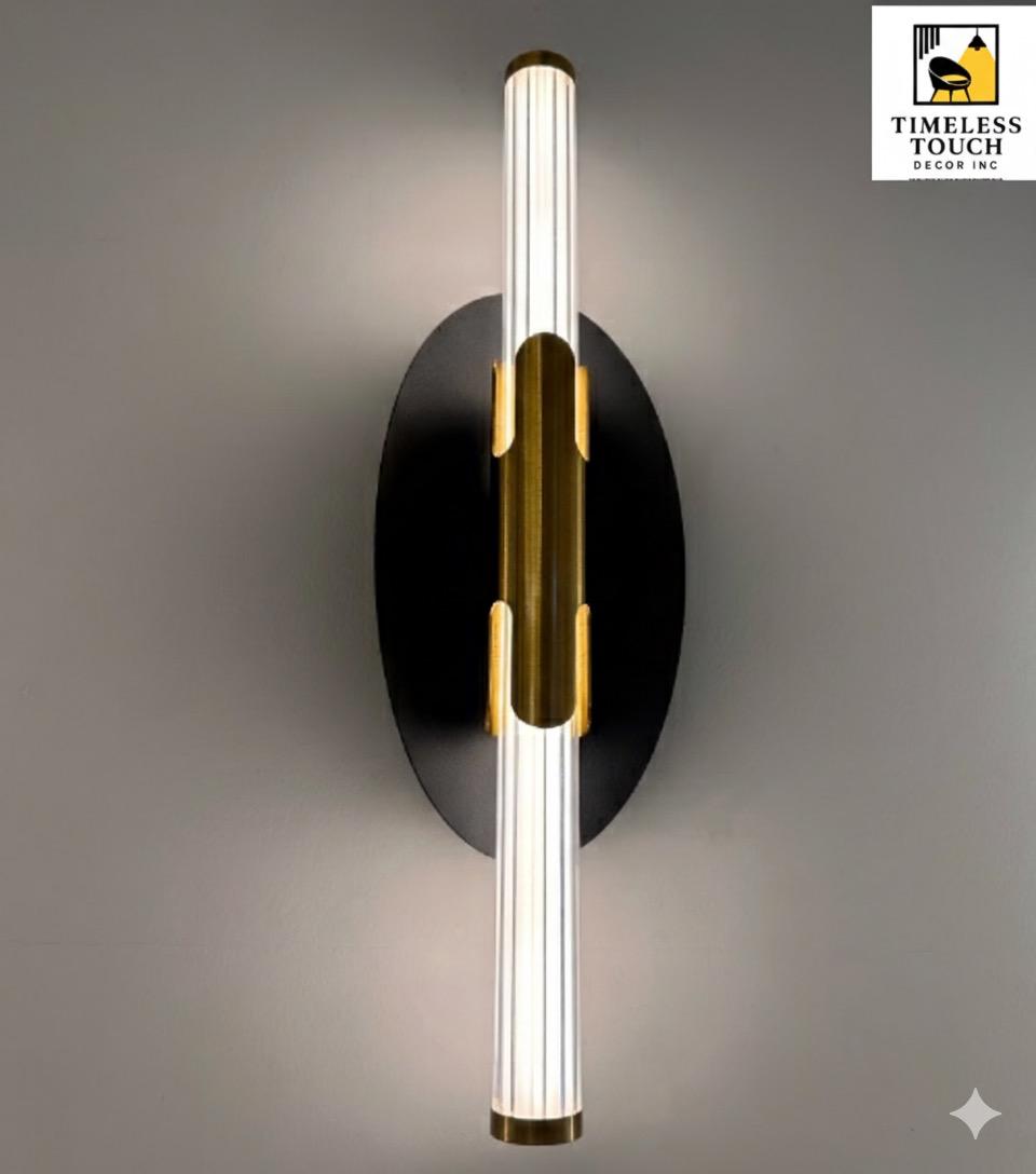 Modern Black & Gold LED Wall Sconce (Single Ring Crystal Effect)