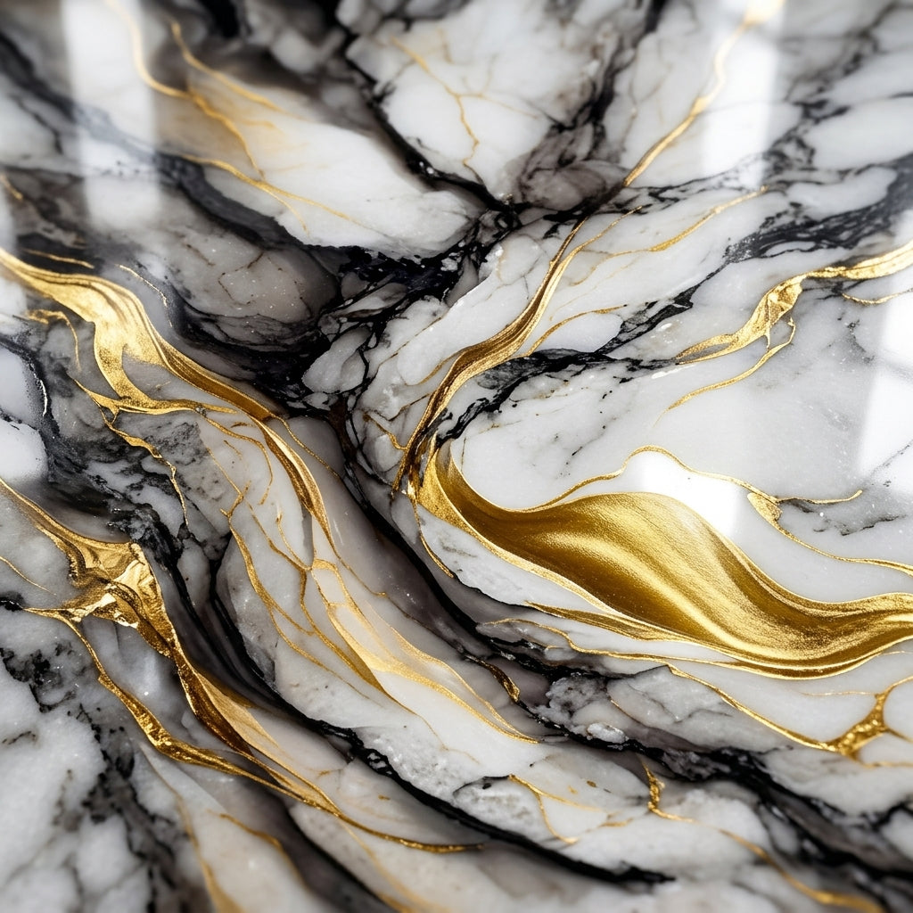 Gold Wave & Black Veined UV Marble Sheet (9ft x 4ft)